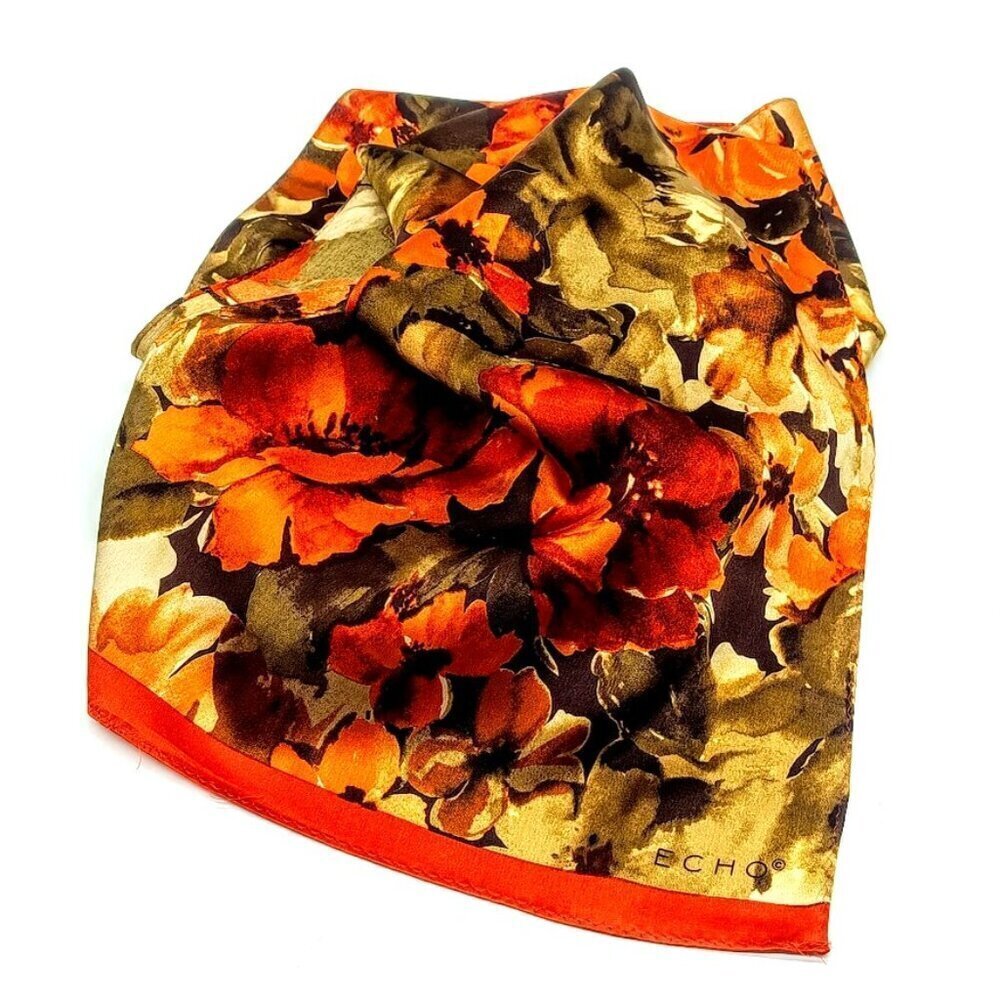 Echo Orange Green Brown Floral Silk Oblong Scarf